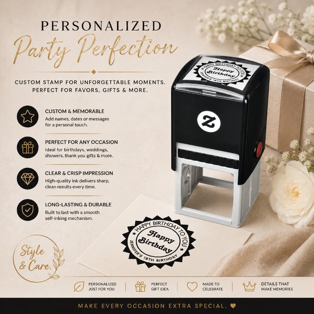 Automático Diseño de sello de tinta automática para cumpleaño (Elegant Premium Birthday Self Inking Stamp Design)