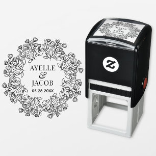 Automático Elegante marco floral Monograma Sello de casamient
