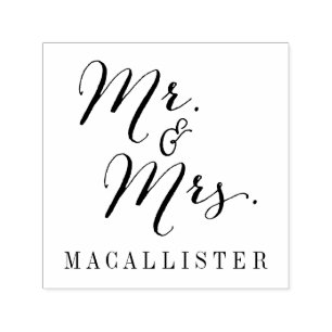 Automático Sello de auto grabado de Mr. y Mrs. Modern Script