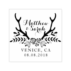 Automático Sello De Boda De Hípster Antlers, Guardar La Fecha