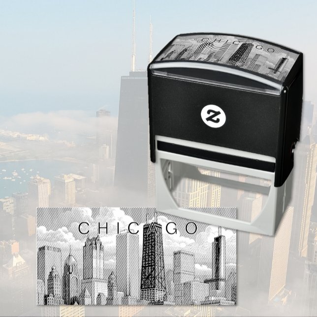 Automático Sello de caucho de autotinta en línea aérea de Chi (Chicago Skyline Self Inking Rubber Stamp)