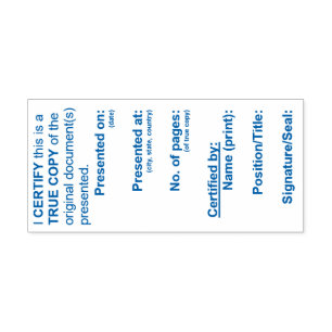 Automático Sello de copia verdadera certificado (azul)
