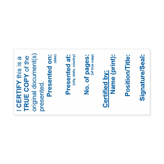 Automático Sello de copia verdadera certificado (azul) (Diseño)