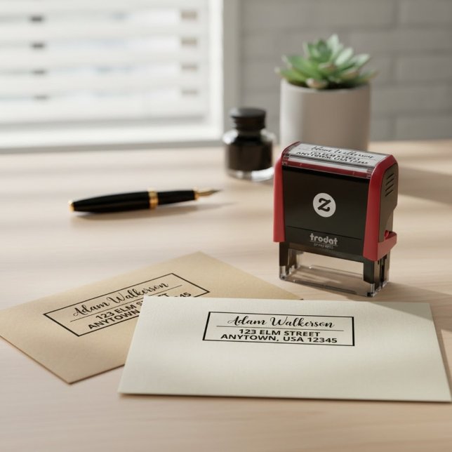 Automático Sello de devolución de dirección con nombre de gui (elegant stamp for invitations, modern calligraphy housewarming gift, personalized sole proprietor)