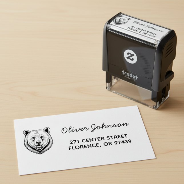 Automático Sello de devolución de dirección con tinta incorpo (Bear head return address stamp.)