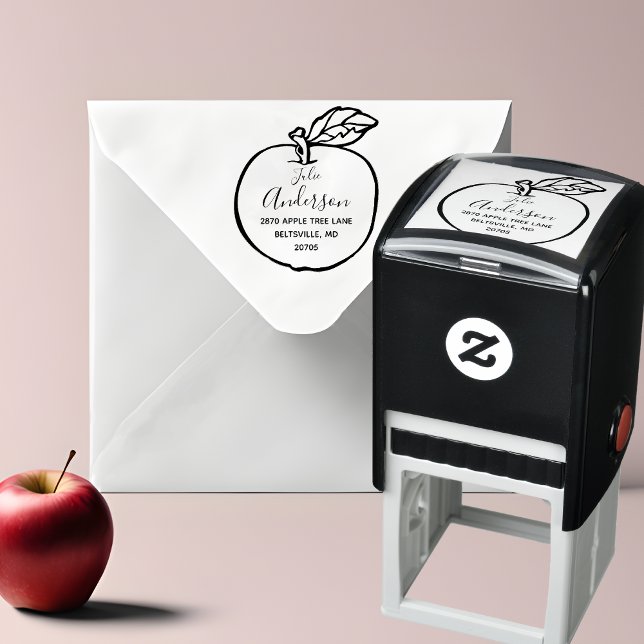 Automático Sello de dirección de devolución con entintado aut (🍎 Personalized Apple Stamp: A Teacher's Delight! 📚)