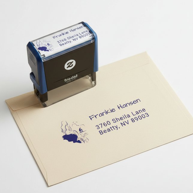 Automático Sello de dirección de devolución de sirena náutica (Siren and sailboat return address stamp.)