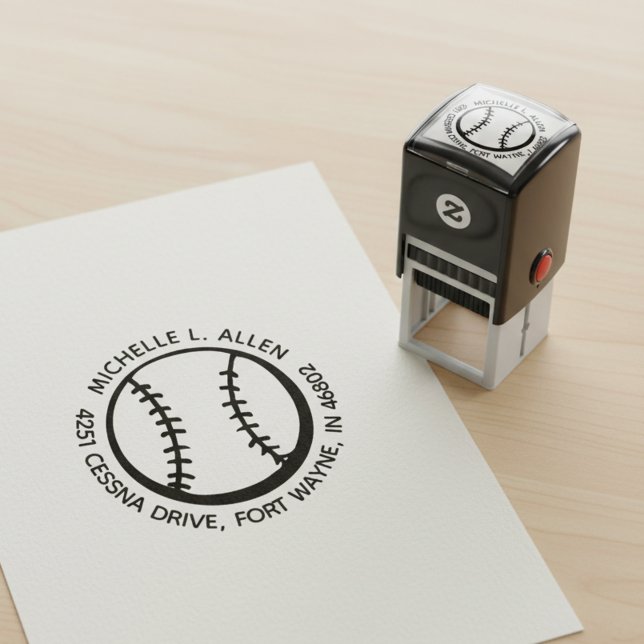 Automático Sello de dirección de devolución redondo de béisbo (Baseball ball round return address stamp.)