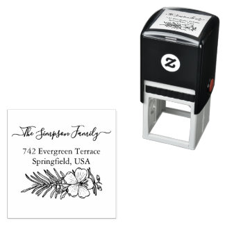 Automático Sello de dirección familiar manuscrita con flores 