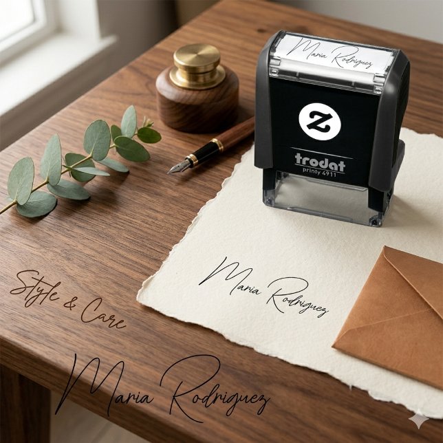 Automático Sello de goma con estilo de firma de nombre person (Custom Name Signature Style Self Inking Stamp Design)