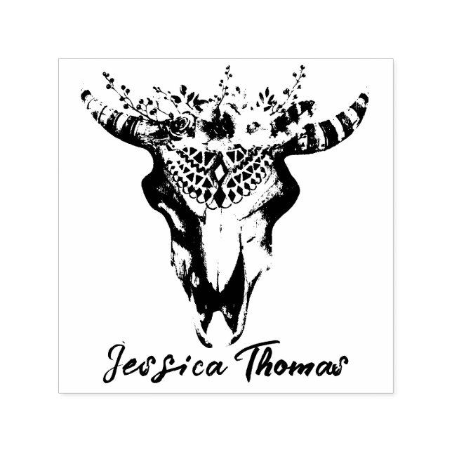 Automático Sello de goma de arte bohemio reposado con flores (Diseño)