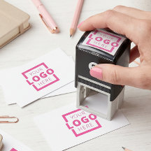 Sello de goma de tinta rosa con logotipo comercial