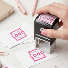 Automático Sello de goma de tinta rosa con logotipo comercial