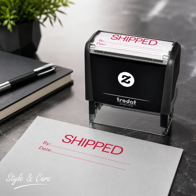 Automático Sello de Oficina de Fecha de Envío con Entintado A (Self Inking Shipped By Date Office Stamp)
