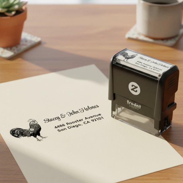 Automático Sello de tinta para dirección de devolución con ga (Rooster return address stamp 🐓)