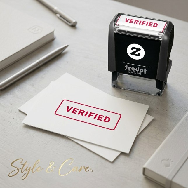 Automático Sello de Tinta Roja Personalizado Simple y Elegant (Personalized Simple Stylish Red Ink VERIFIED Self-inking Stamp)