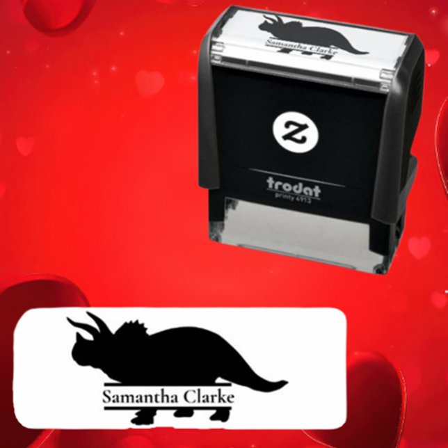 Automático Sello de Triceratops de tinta automática con nombr (Funny Dinosaur Excellent)