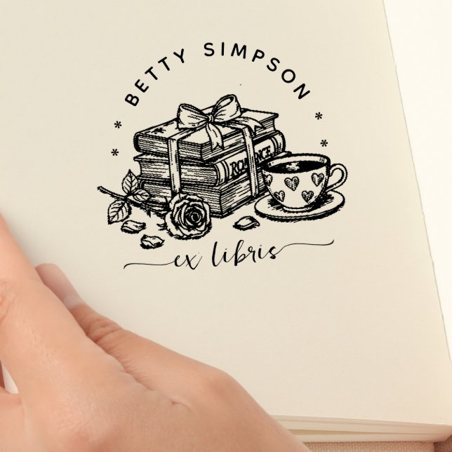 Automático Sello ex libris personalizado de café y libro mono (Subido por el creador)
