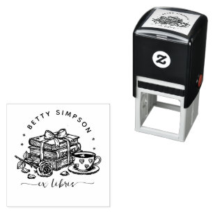 Automático Sello ex libris personalizado de café y libro mono