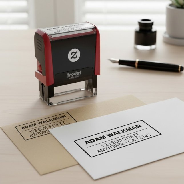 Automático Sello moderno de nombre y dirección de retorno con (Create Your Family Fancy return address stamp,)