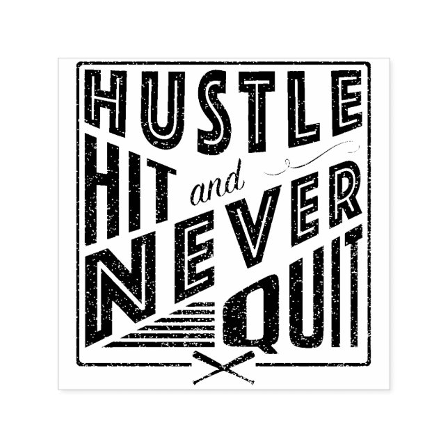 Automático Sello personalizado de béisbol Hustle Hit Never Qu (Diseño)