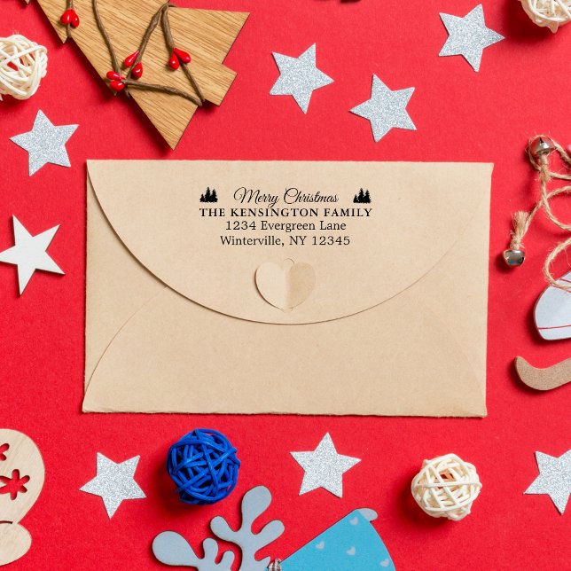 Automático Sello personalizado de dirección de la familia nav (Personalized Merry Christmas Family Address Stamp)