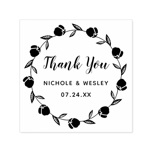 Automático Wreath floral de bonito | Sello de autograbado (Diseño)