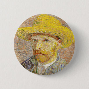 Autoretrato Van Gogh con botón Gorra de paja