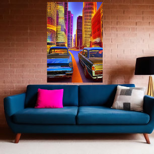 Autos en la ciudad   Poster de arte de IA