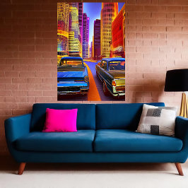 Autos en la ciudad | Poster de arte de IA