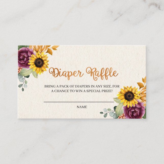 Autumflower Fall Diaper Raffle Tarjeta de Gabinete (Anverso)