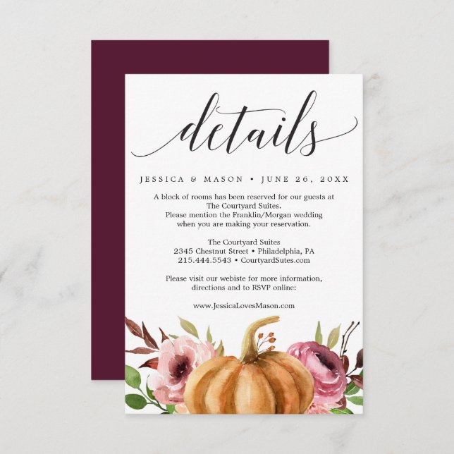 Autumn Bliss Pumpkin Boda tarjeta de detalles (Anverso / Reverso)