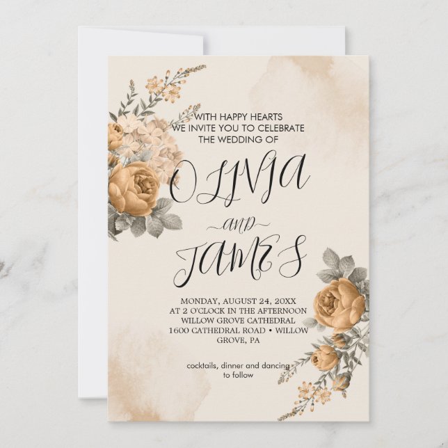 Autumn Boho Blooms | Invitación a la boda moderna (Anverso)