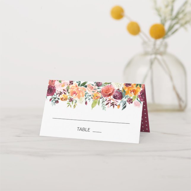 Autumn Burgundy Naranja Floral Boda Tarjeta de pla (Anverso)