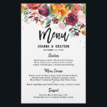 Autumn Burgundy Rubor Floral Blossom Boda menú<br><div class="desc">El menú boda floral acuático otoño / otoño incluye un impresionante ramo de flores de color negro, melocotón naranja y flores de rosa de marsala borgoña con hojas botánicas verdes exuberantes y hojas de eucalipto y un falso purpurina de oro. Esta colorida invitación será perfecta para bodas de otoño o...</div>