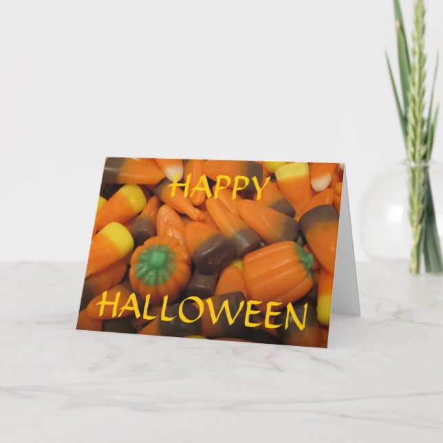 Autumn Candy Corn Tarjeta "HAPPY HALLOWEEN" (Anverso)