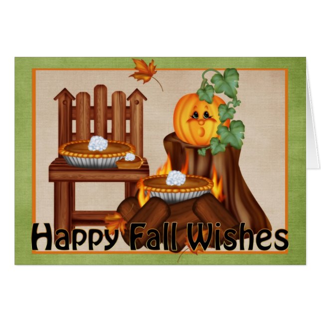 Autumn Fall Scene Happy Fall Wishes Greeting Card (Anverso (Horizontal))