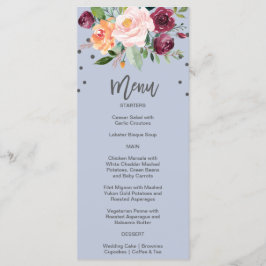 Autumn Floral Dusty Blue Dinner Menu Card