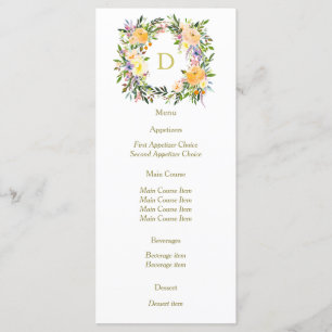 Autumn Floral Wreath Monograma Menú Boda