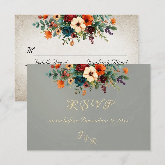 Autumn Floral & Wreath RSVP - Sage (Anverso / Reverso)