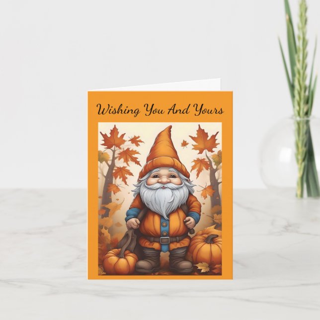 Autumn Gnome - Tarjeta del Día de Acción de Gracia (Anverso)