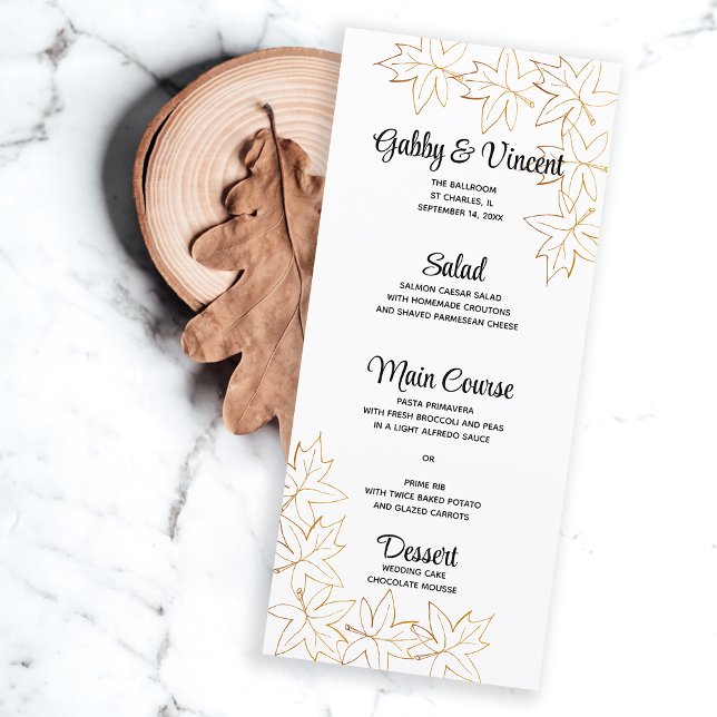 Autumn Maple Leaf Edge Boda Menu (Fall in love with this autumn leaves wedding menu.)
