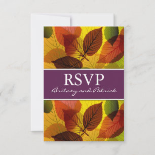 Autumn Purple Falling Leaves Bodas Tarjetas RSVP