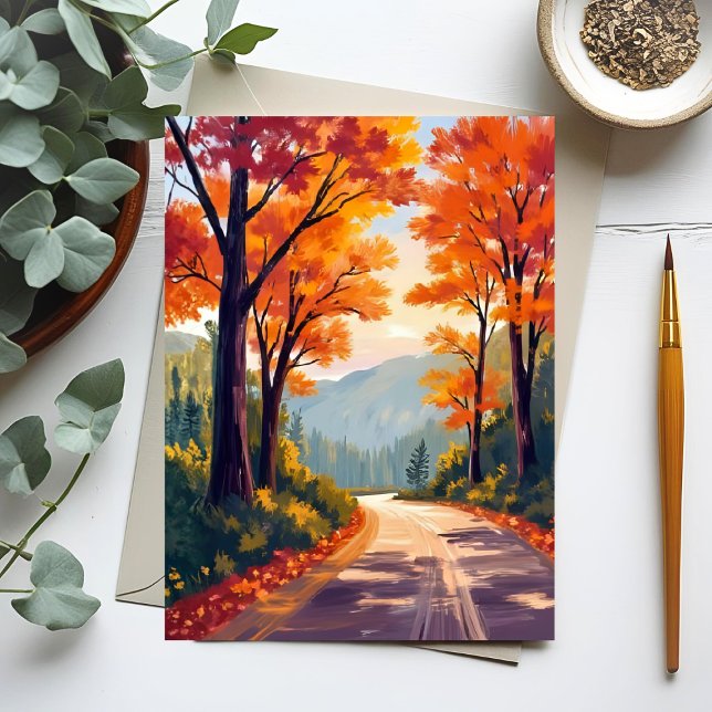 Autumn Road | Watercolor Fall Foliage Leaves Card (Subido por el creador)