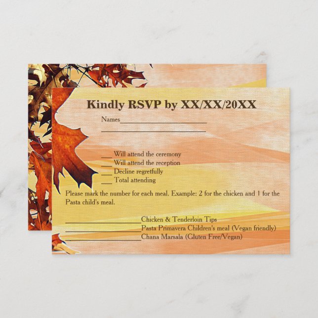 Autumn Sale de Swirl Color Wedding RSVP Tarjeta de (Anverso / Reverso)