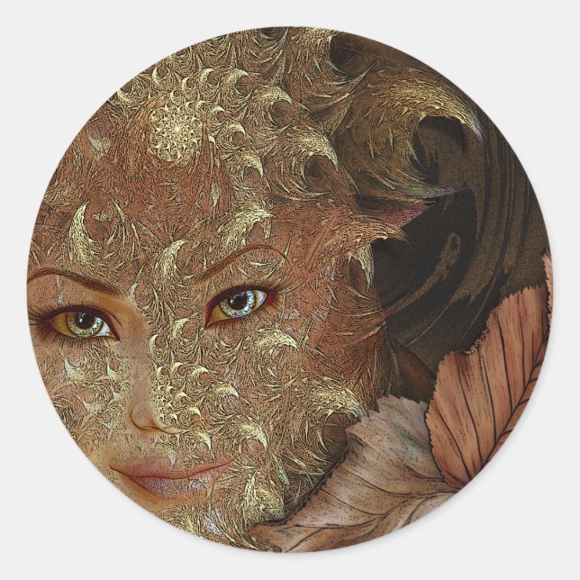 Autumn Wood Nymph Round Pegatinas (Anverso)