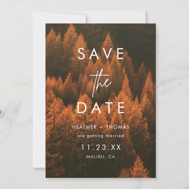Autumn Woods Minimalist Save the Date (Anverso)