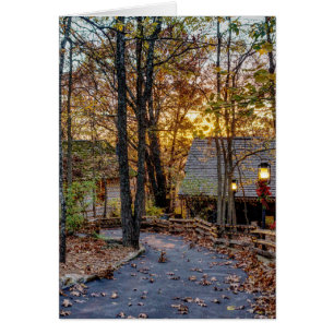 Autumn Woods Sunset Walkway Tarjeta de saludo
