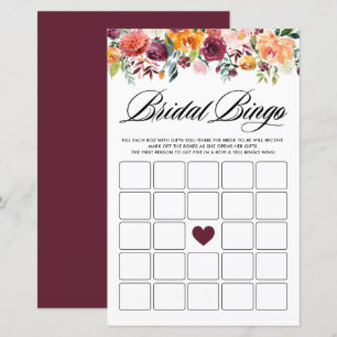 Autumor Blooms Bridal Shower Bingo Tarjeta de jueg