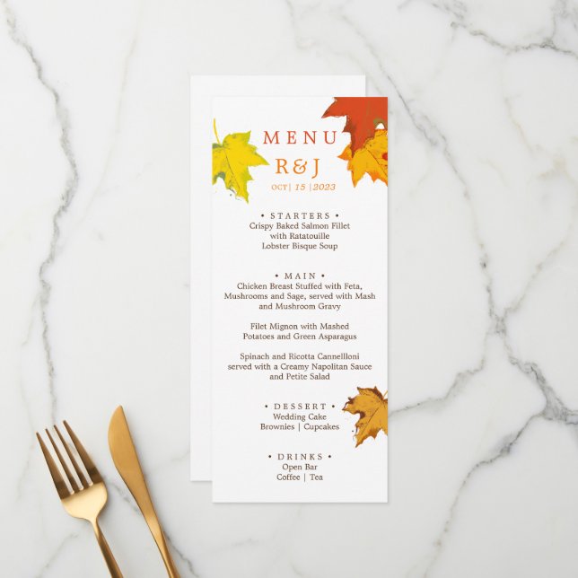 Autumt Fall in Love Boda Menu (Anverso/Reverso In Situ)